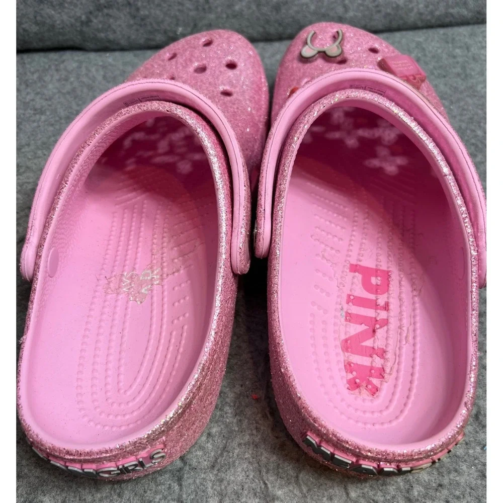 Crocs Mean Girls Classic Clog Pink Glitter Jibbitz Limited Edition Men's Size 11